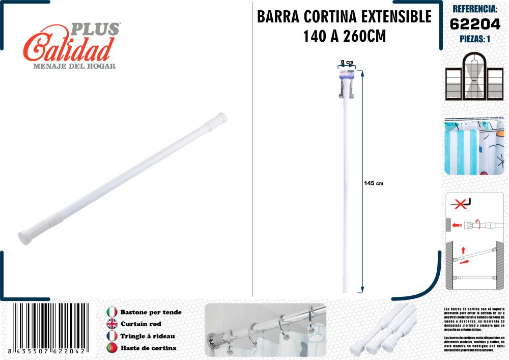 140-260 BARRA CORTINA EXTENSIBLE BLANCA - PlusCalidad