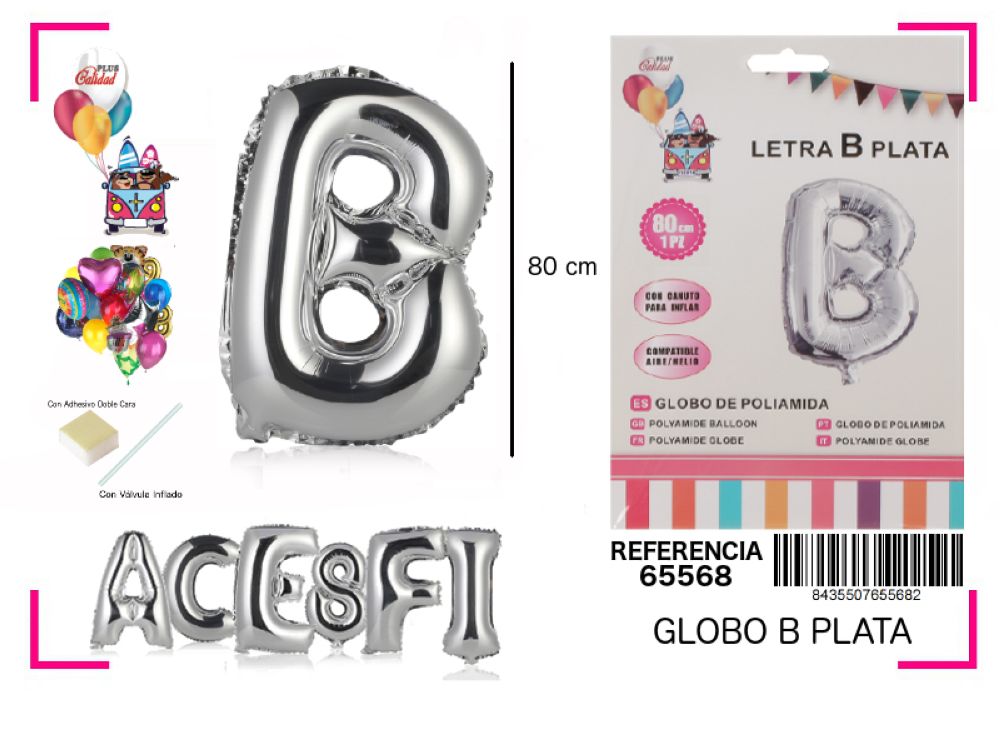 80CM GLOBO MYLAR LETRA B PLATA - PlusCalidad Importaciones | Mayorista